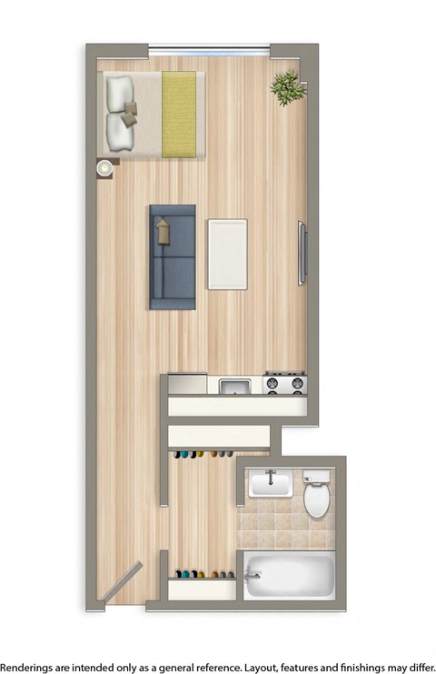 Floor plan for studio, 1 bath, 348 sqft